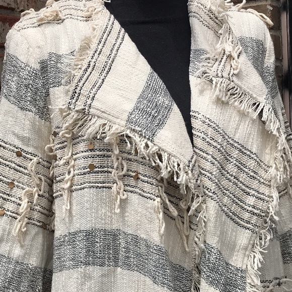 🚨B2G1 WORLD MARKET Cream Blue Gold Fringed Sequined Cardigan - Picture 3 of 9
